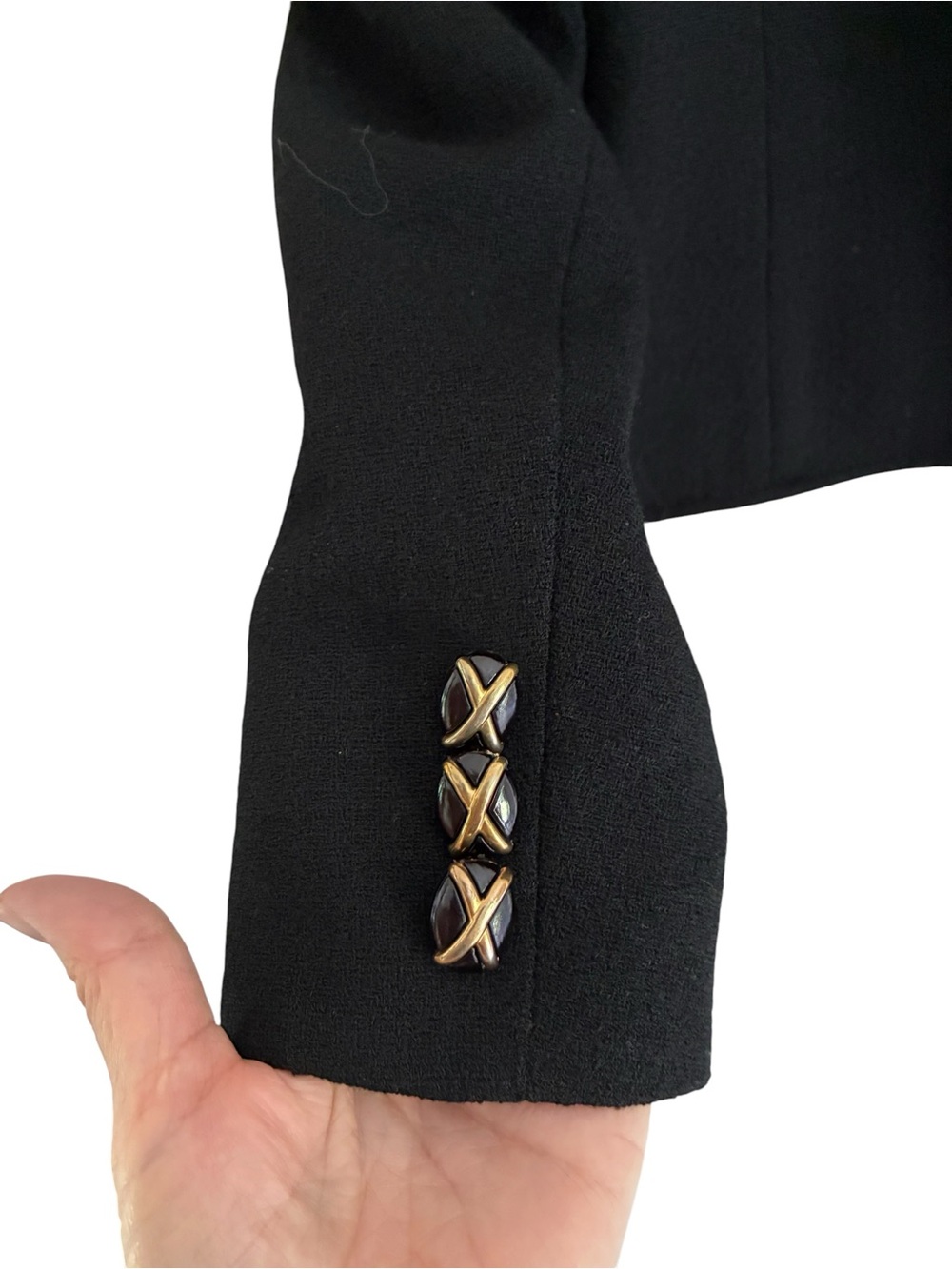 Vintage Herbert Grossman Cynthia Sobel Black Wool Jacket Gold X Buttons USA - Picture 9 of 14